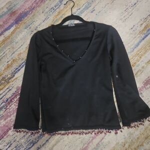 Rampage Black Long Sleeve Top with Beaded Accents